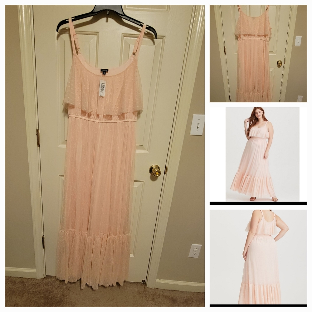 TORRID Runway Collection Blush Mesh Flounce Tank MAXI Dress